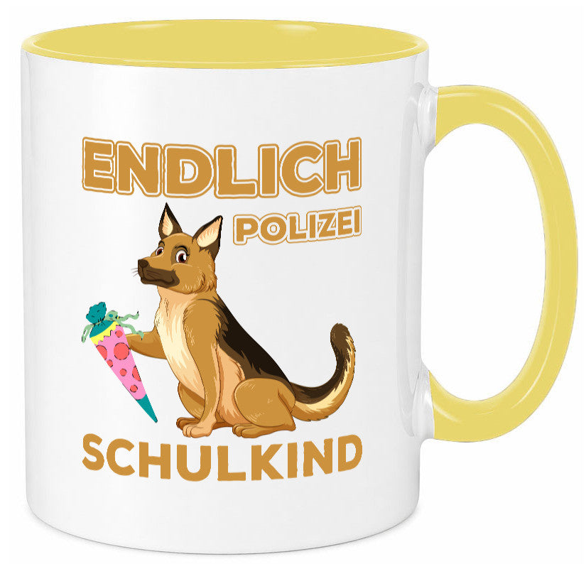 Endlich Schulkind | Tasse Einschulung Polizei Hund lustiger Spruch Geschenk