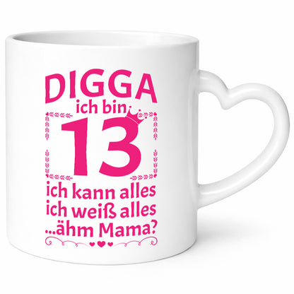 Ich bin 13 | Geburtstag kann und weiß alles Herzchen Geschenkidee Humor Tasse