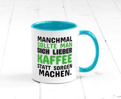 Kaffee statt sorgen lustiger Spruch Geschenk Humor Geschenkidee Tasse