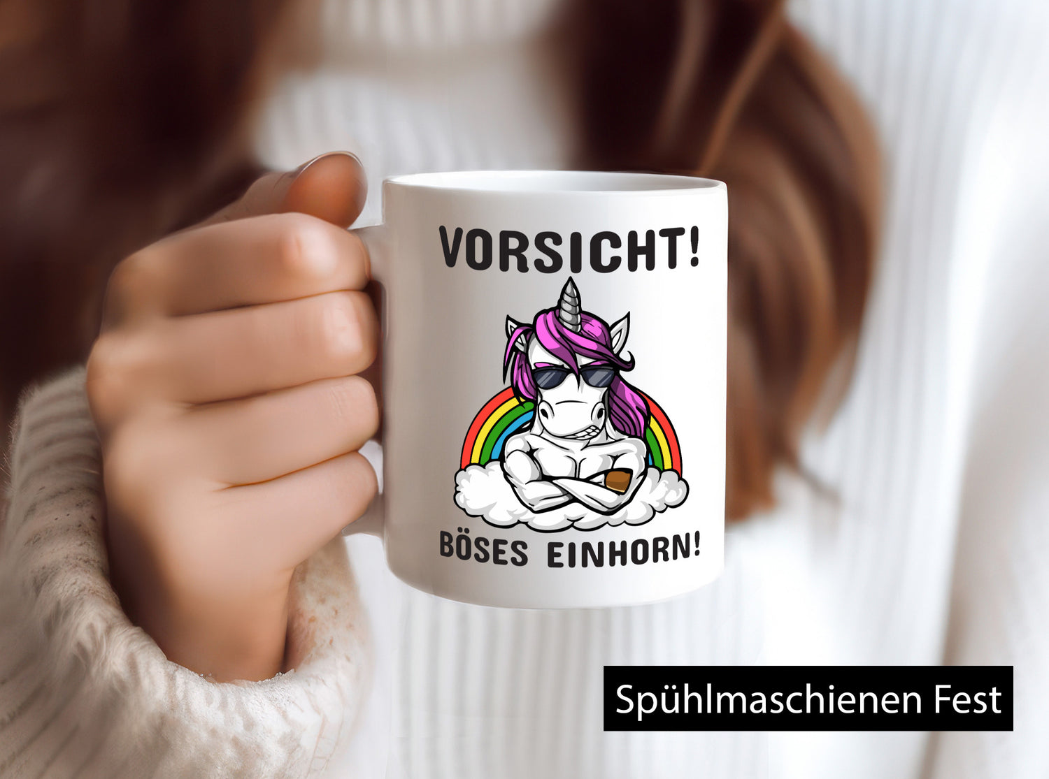 Vorsicht! Böses Einhorn | Spruchtasse mit Motiv Geschenk Humor Geschenkidee