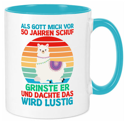 50. Geburtstag | 50 Jahre Gut Schuf mich Lama v2 Humor Geschenkidee Tasse