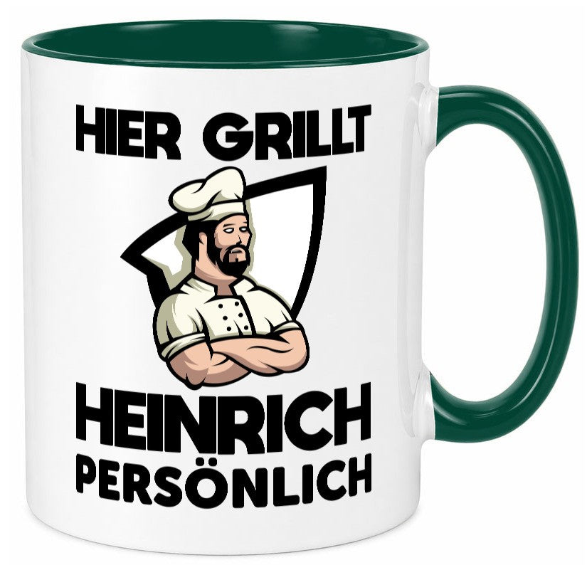 Hier Grillt Heinrich Persönlich | Grillmeister Geschenk Humor Geschenkidee Tasse