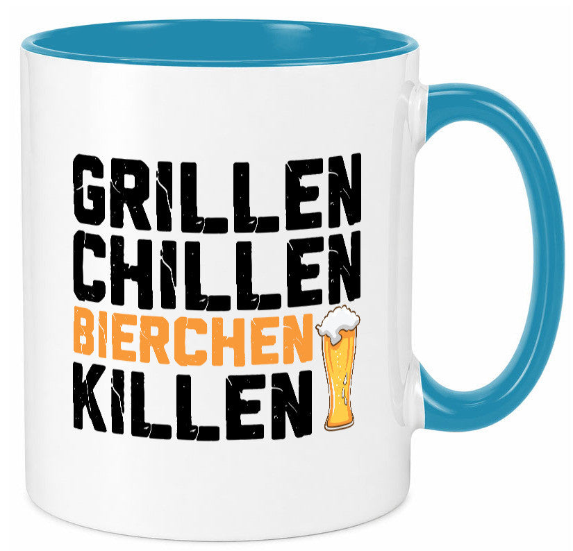 Grillen Chillen Bierchen Killen | Grillmeister Party Geschenk Humor Tasse