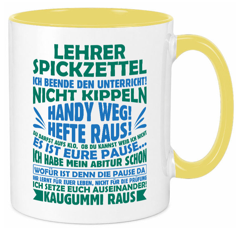 Lehrer Spickzettel | Beruf Tasse lustiger Spruch vl2 Geschenk Arbeit Kollegen
