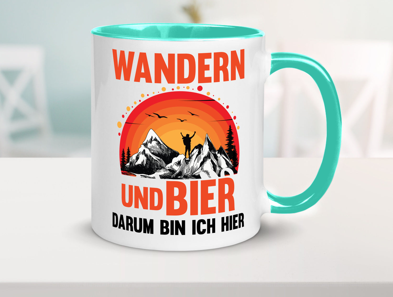 Wandern und Bier darum bin ich hier | lustiger Spruch Geschenk Humor