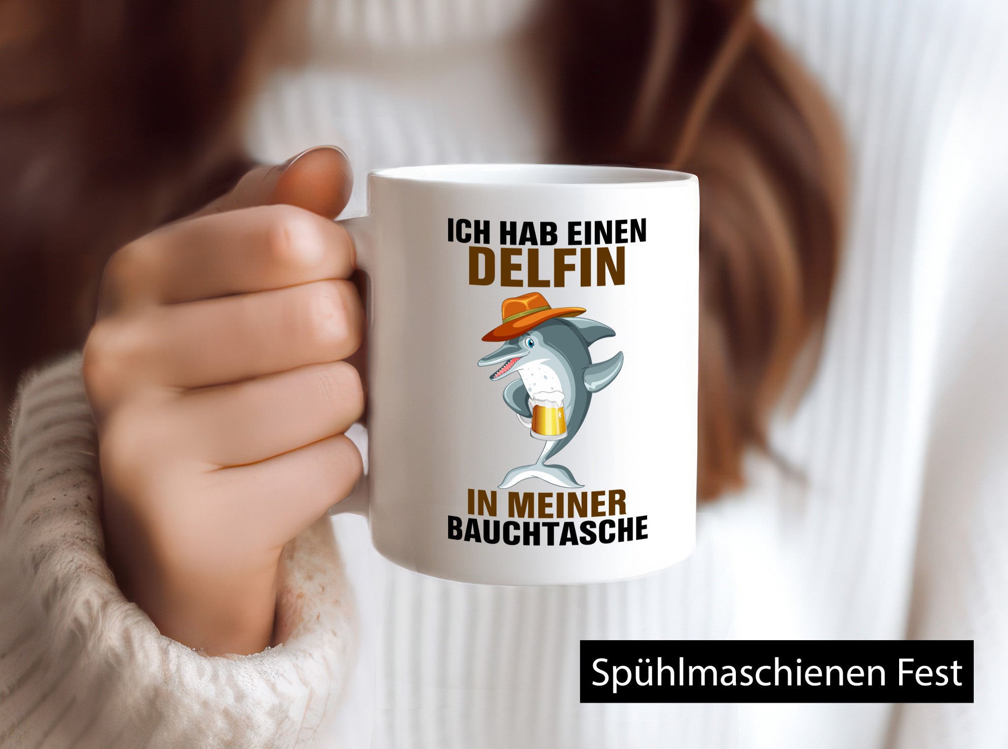 Ich hab einen Delfin in meiner Bauchtasche | Party Bier Humor Geschenkidee Tasse
