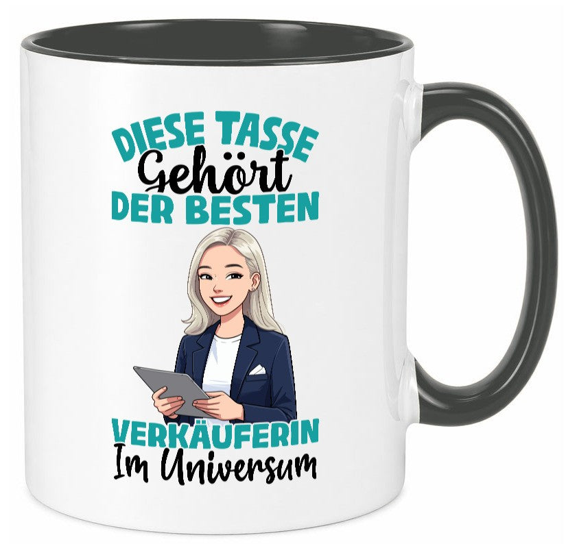 Im Universum: Verkäuferin| Kollegin | Verkaufsjob lustiger Spruch Geschenk Tasse