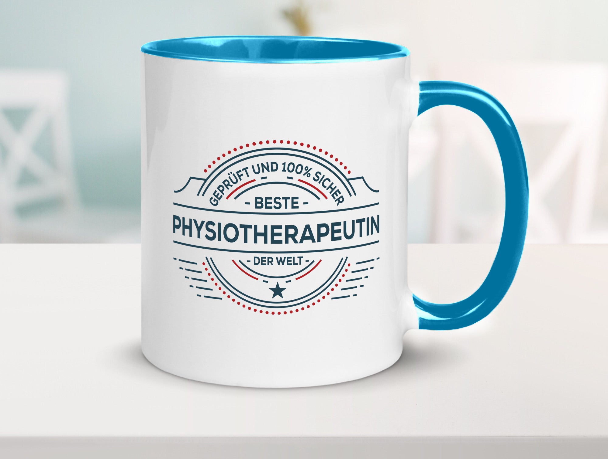 Geprüft und sicher: Physiotherapeutin Humor Geschenkidee Tasse