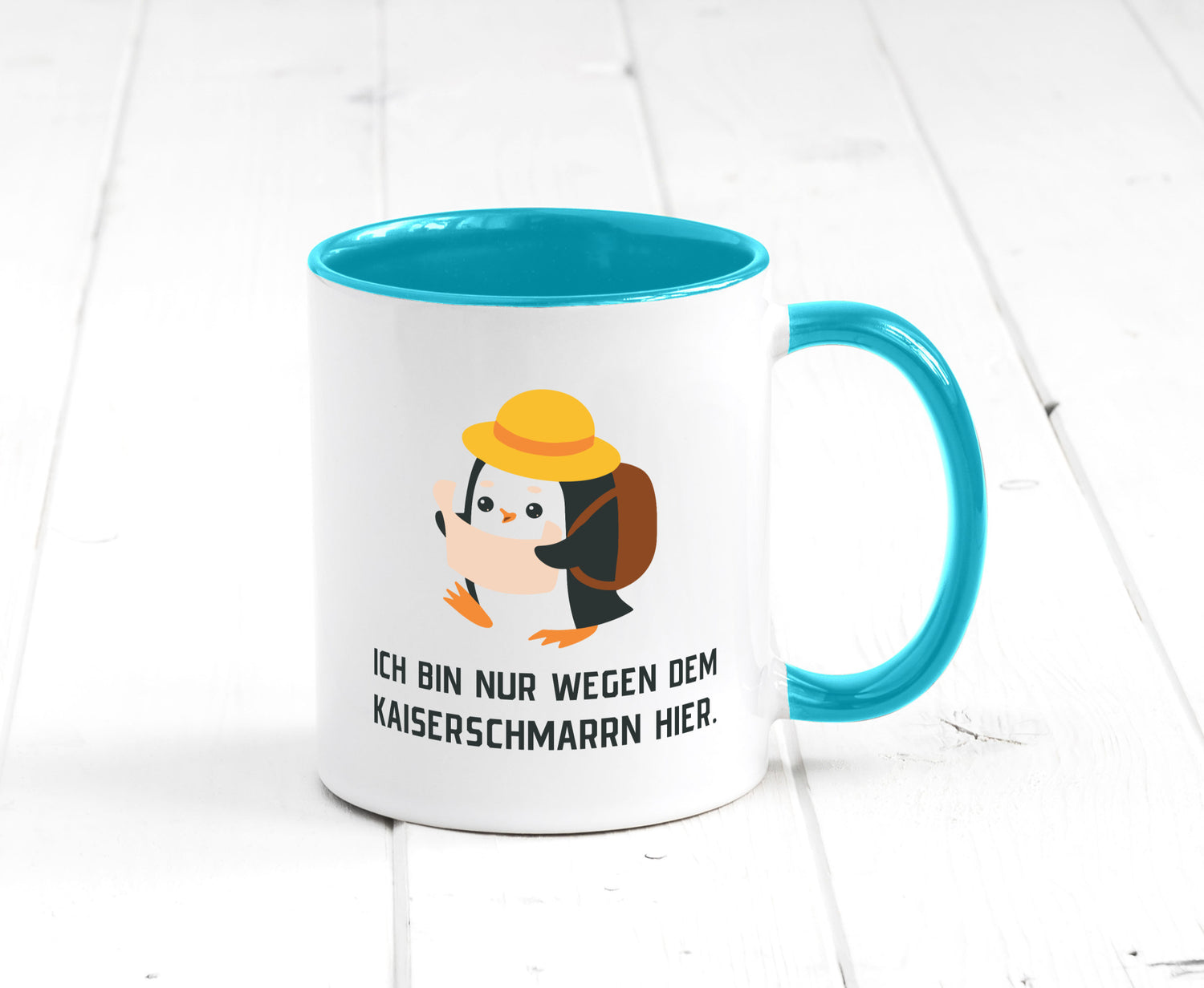 Ich bin nur wegen dem Kaiserschmarrn hier | Pinguin Geschenkidee Humor Tasse
