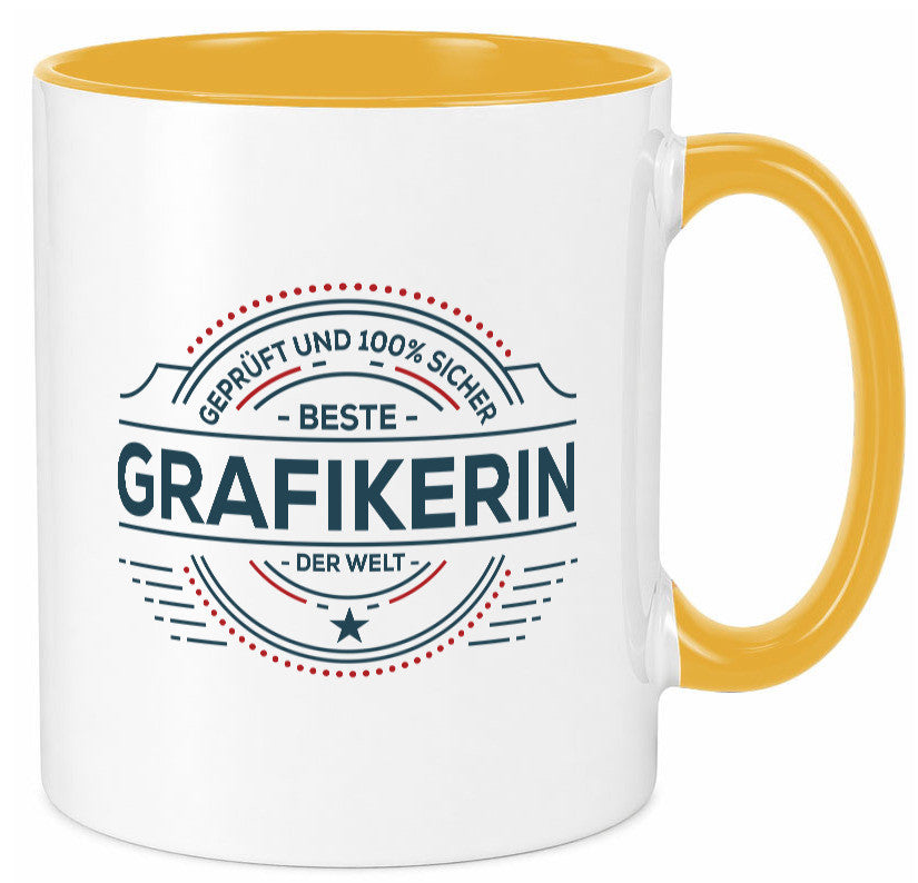 Geprüft und sicher: Grafikerin | Grafik Design Humor Geschenkidee Tasse