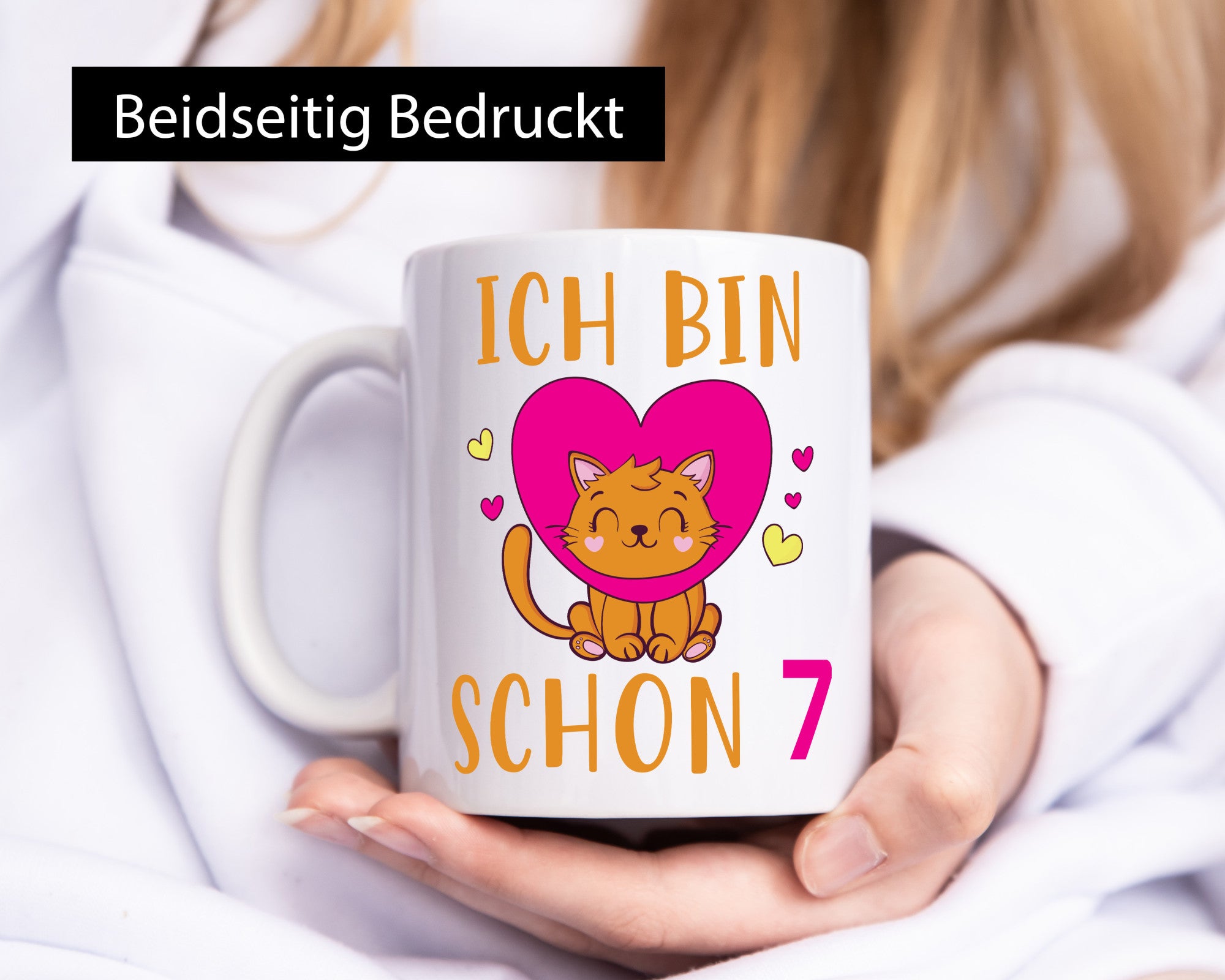 Ich bin schon 7 | Katze Herzchen Geschenkidee Tierliebhaber Humor Tasse