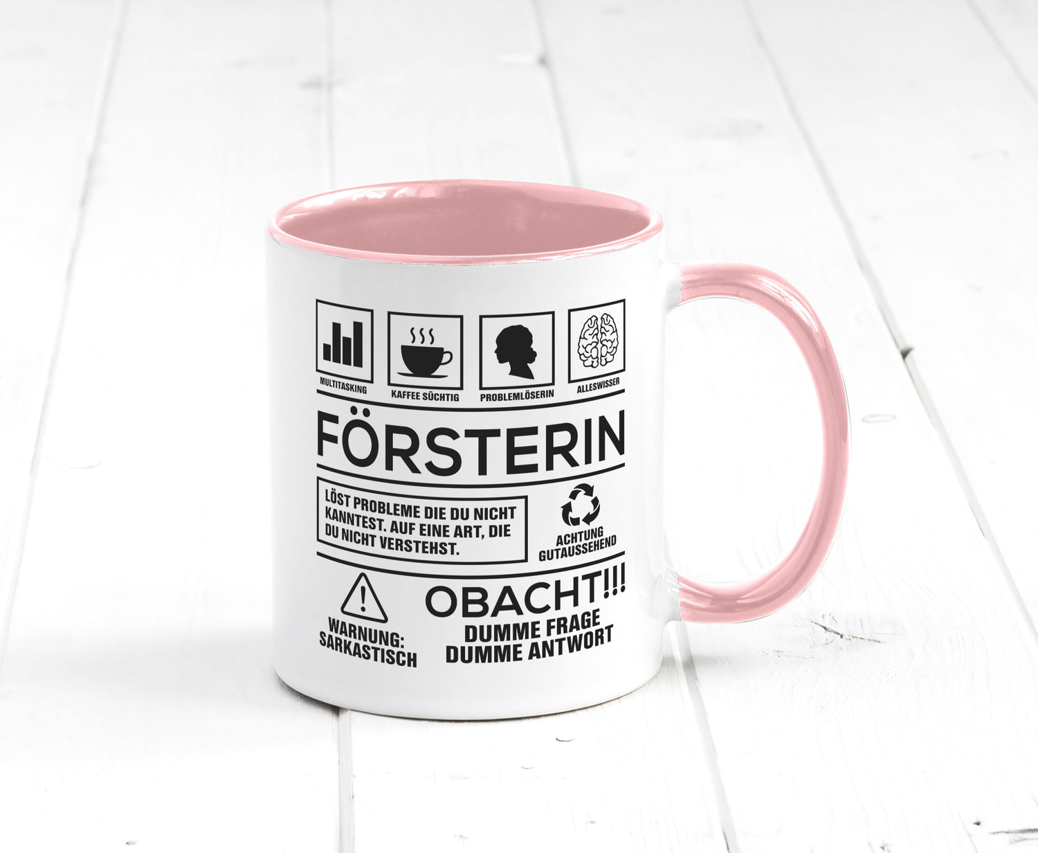 Achtung Probleme Försterin | Forst Arbeit lustig Kollegen Büro Geschenk Tasse