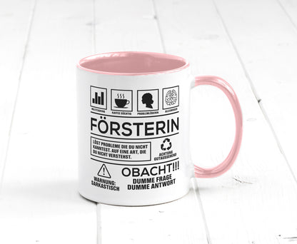 Achtung Probleme Försterin | Forst Arbeit lustig Kollegen Büro Geschenk Tasse