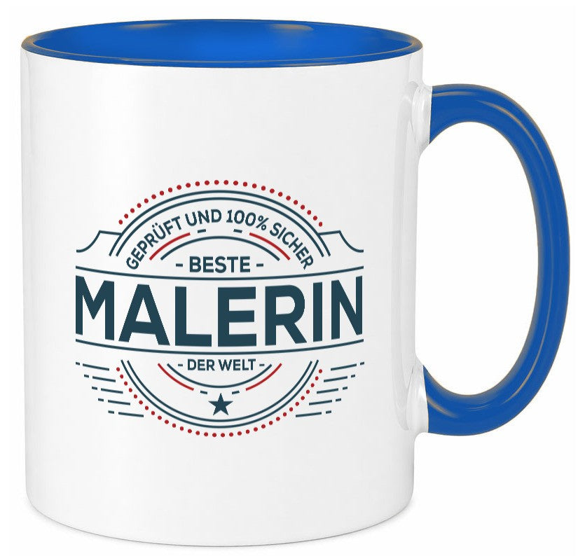 Geprüft und sicher: Malerin | Malerinnen lustiger Spruch Geschenk Humor Tasse