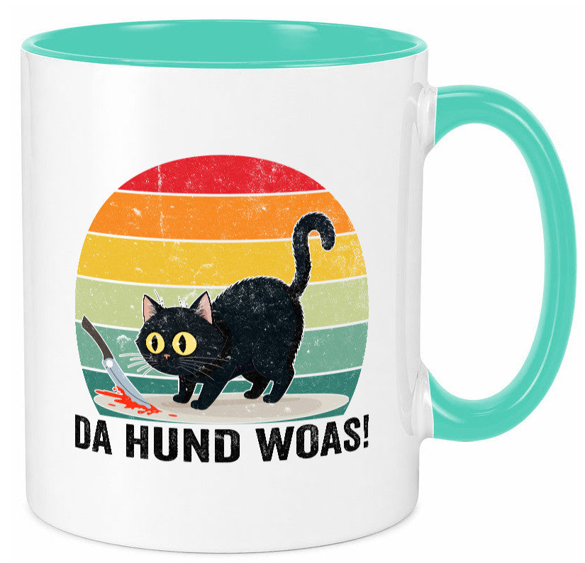 Da Hund woas | Retro Böse Katze mit messer Humor Tierliebhaber Geschenkidee Tasse