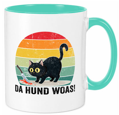 Da Hund woas | Retro Böse Katze mit messer Humor Tierliebhaber Geschenkidee Tasse