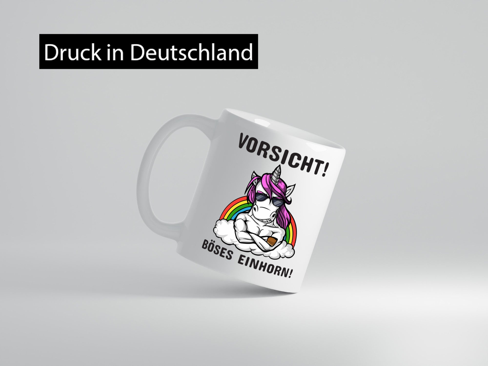 Vorsicht! Böses Einhorn | Spruchtasse mit Motiv Geschenk Humor Geschenkidee