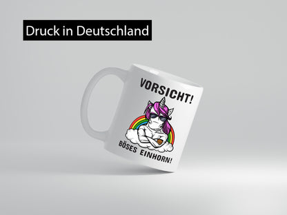 Vorsicht! Böses Einhorn | Spruchtasse mit Motiv Geschenk Humor Geschenkidee