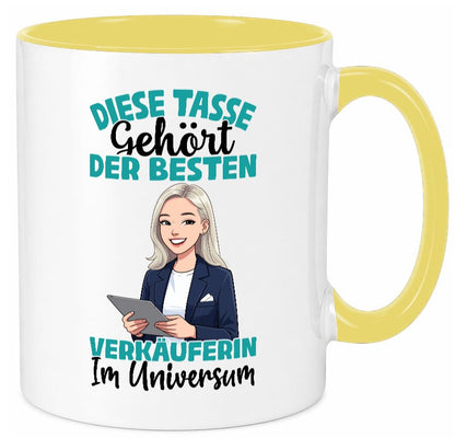 Im Universum: Verkäuferin| Kollegin | Verkaufsjob lustiger Spruch Geschenk Tasse