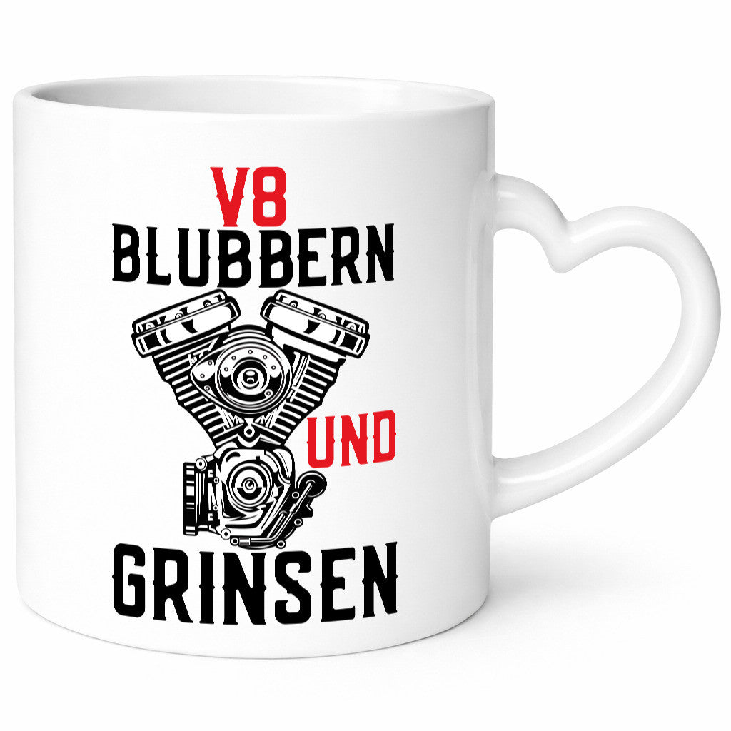 Blubbern und Grinsen | V8 Motor Hubraum Autofan Humor Geschenkidee Tasse