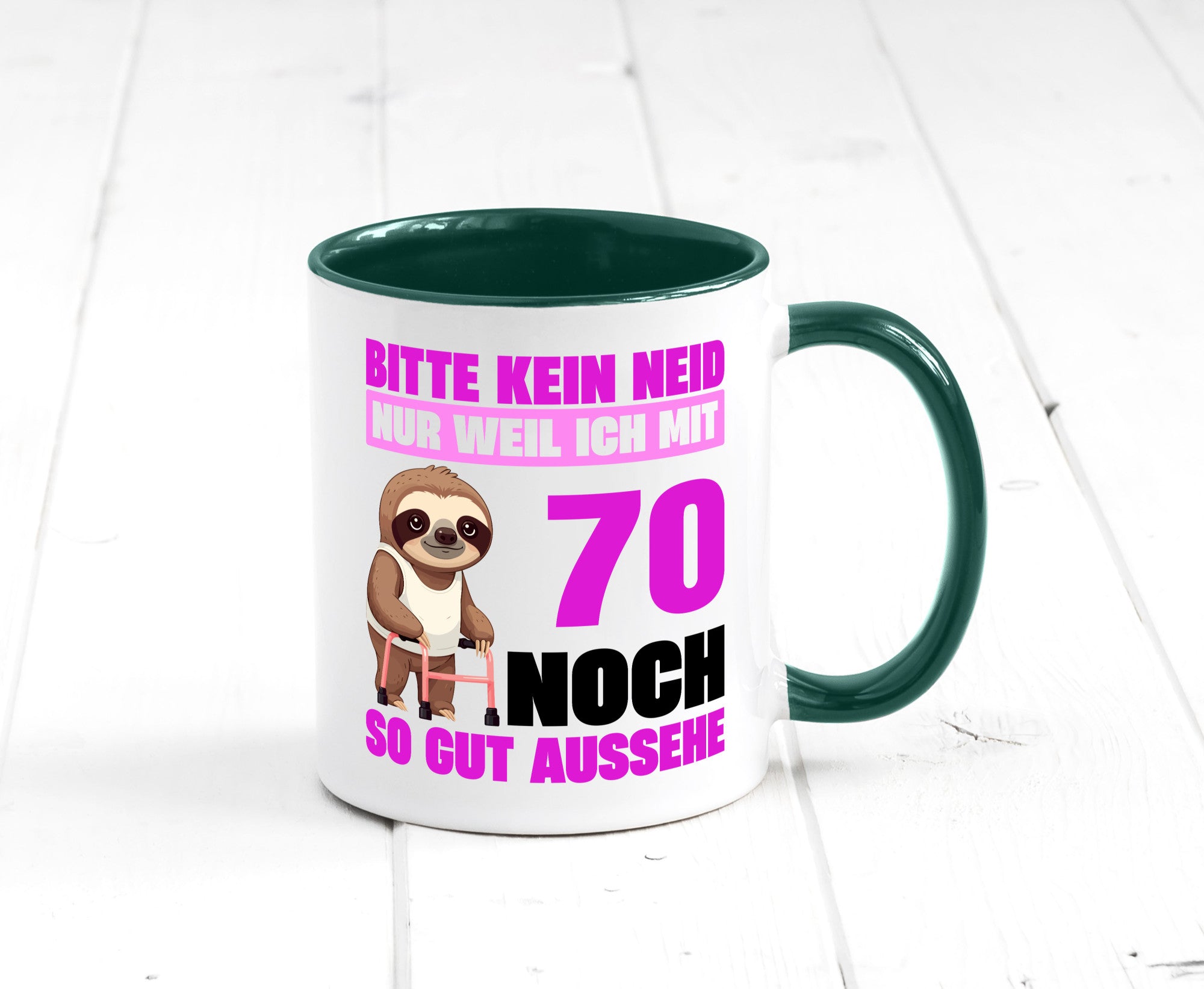 70. Geburtstag | Bitte kein neid Faultier 70 Jahre v2 Humor Geschenkidee Tasse