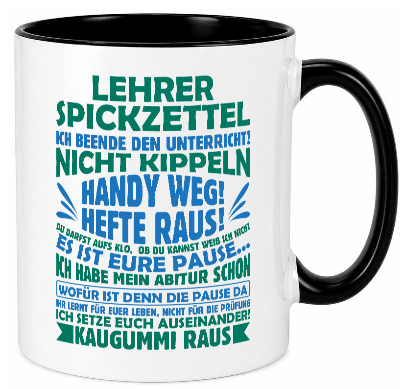 Lehrer Spickzettel | Beruf Tasse lustiger Spruch vl2 Geschenk Arbeit Kollegen