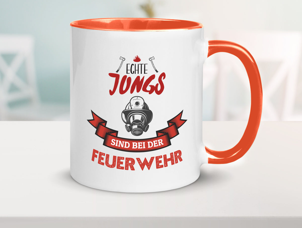 Echte Jungs sind bei der Feuerwehr | Feuerwehrmann lustiger Spruch Geschenk Tasse