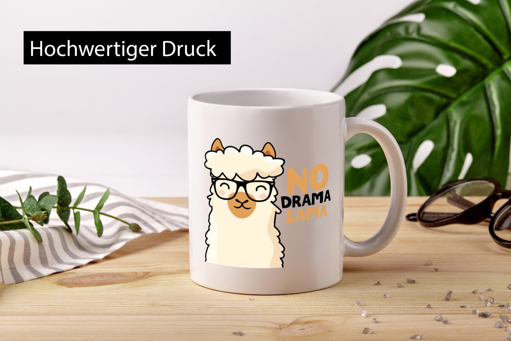 No Drama | Entspanntes Lama mit Brille Süßer Comic Humor Geschenkidee Tasse