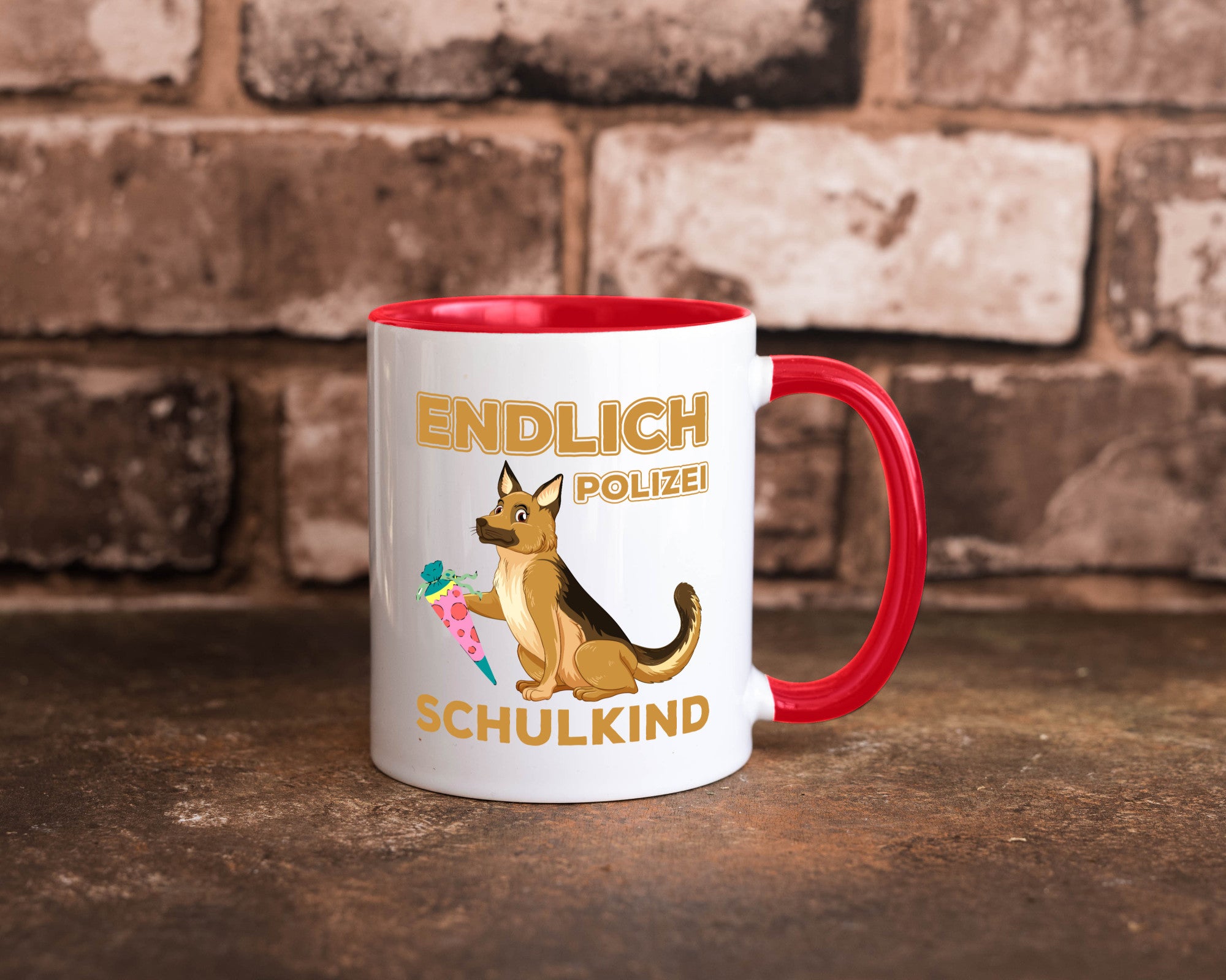 Endlich Schulkind | Tasse Einschulung Polizei Hund lustiger Spruch Geschenk