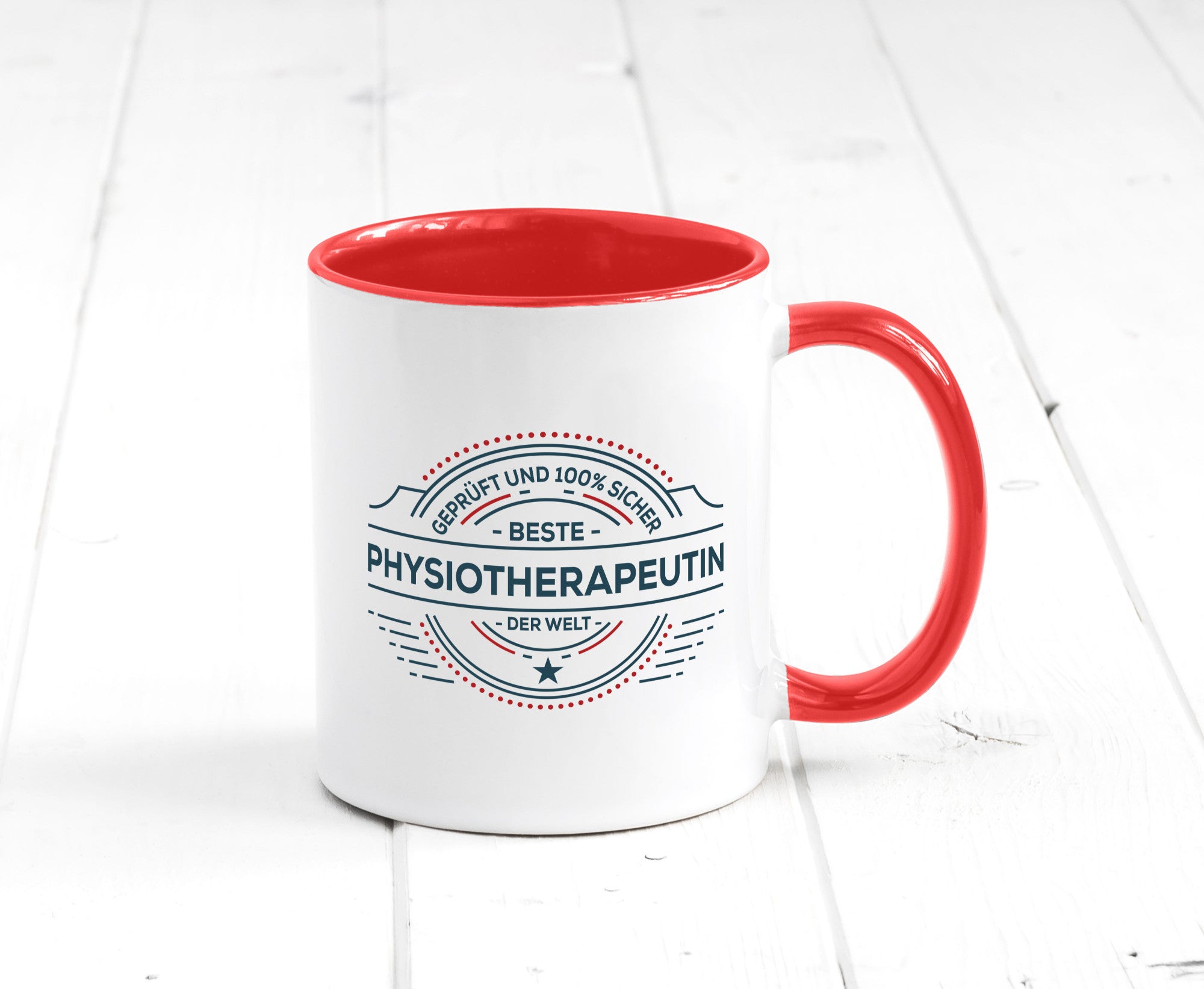 Geprüft und sicher: Physiotherapeutin Humor Geschenkidee Tasse
