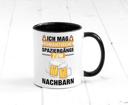 Romantische Spaziergänge zum Nachbarn | Bier lustiger Spruch Geschenk Familie Tasse