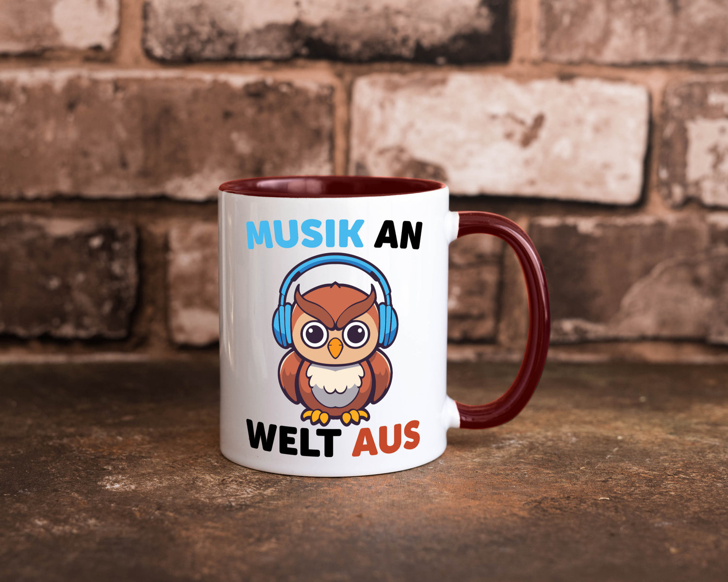 Musik an Welt aus | Eule hört lustiger Spruch Geschenk Humor Geschenkidee Tasse
