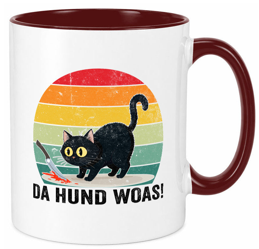 Da Hund woas | Retro Böse Katze mit messer Humor Tierliebhaber Geschenkidee Tasse