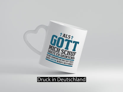 Als Gott mich schuf | Kreuz Religion lustig Humor Geschenkidee Geschenk Tasse