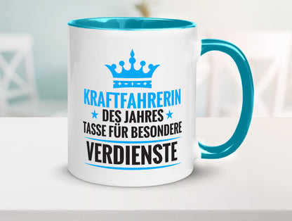 Besonderer Verdienst: Kraftfahrerin | Lastwagen LKW Humor Geschenkidee Tasse