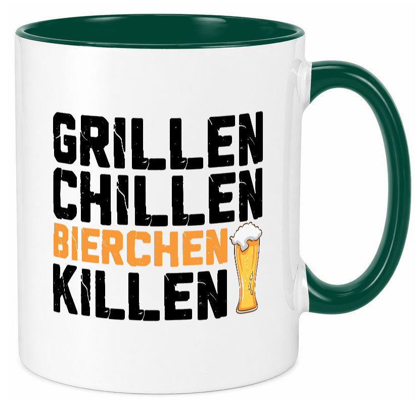 Grillen Chillen Bierchen Killen | Grillmeister Party Geschenk Humor Tasse
