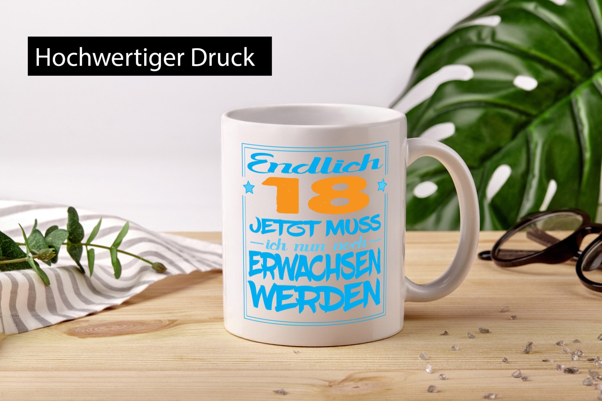 Endlich 18 jetzt muss ich nur noch erwachsen werden Humor Geschenkidee Tasse