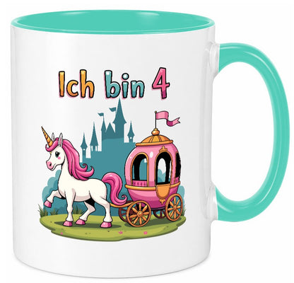 4. Geburtstag | Prinzessin in Kutsche Einhorn lustig Geschenkidee Geschenk Tasse
