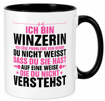 Löse Probleme: Winzerin | Weinbauer Wein Humor Geschenkidee Tasse