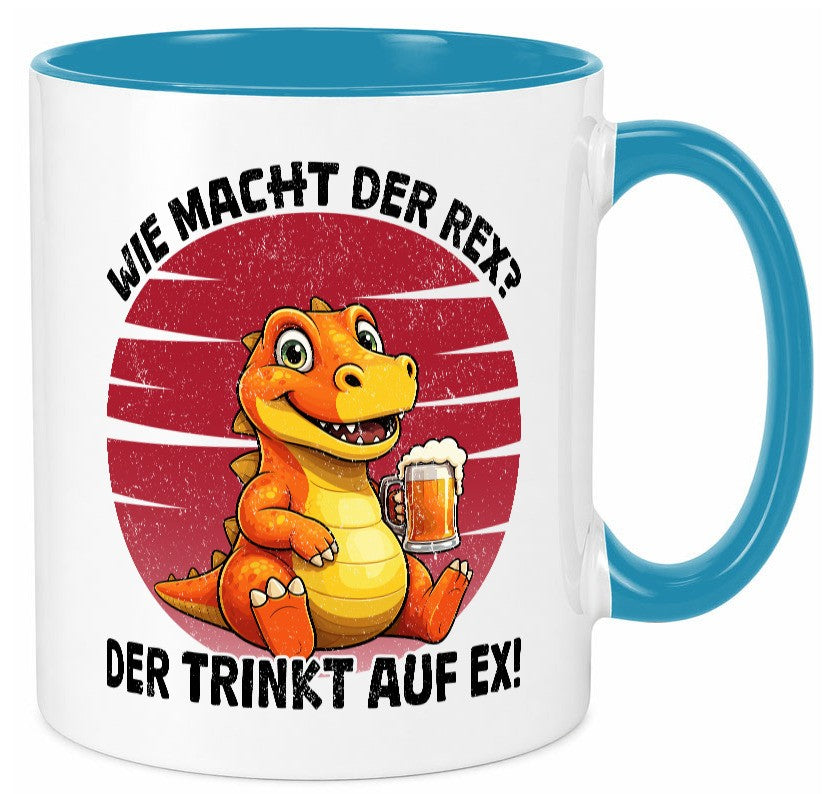 Wie macht der Rex trinkt auf ex | Bier T-Rex v2 lustiger Spruch Geschenk Humor Tasse
