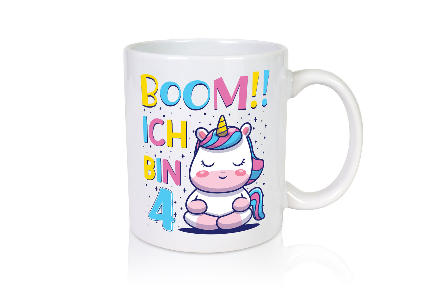 Boom!! Ich bin 4 | Einhorn Sterne Geschenkidee Humor Tasse