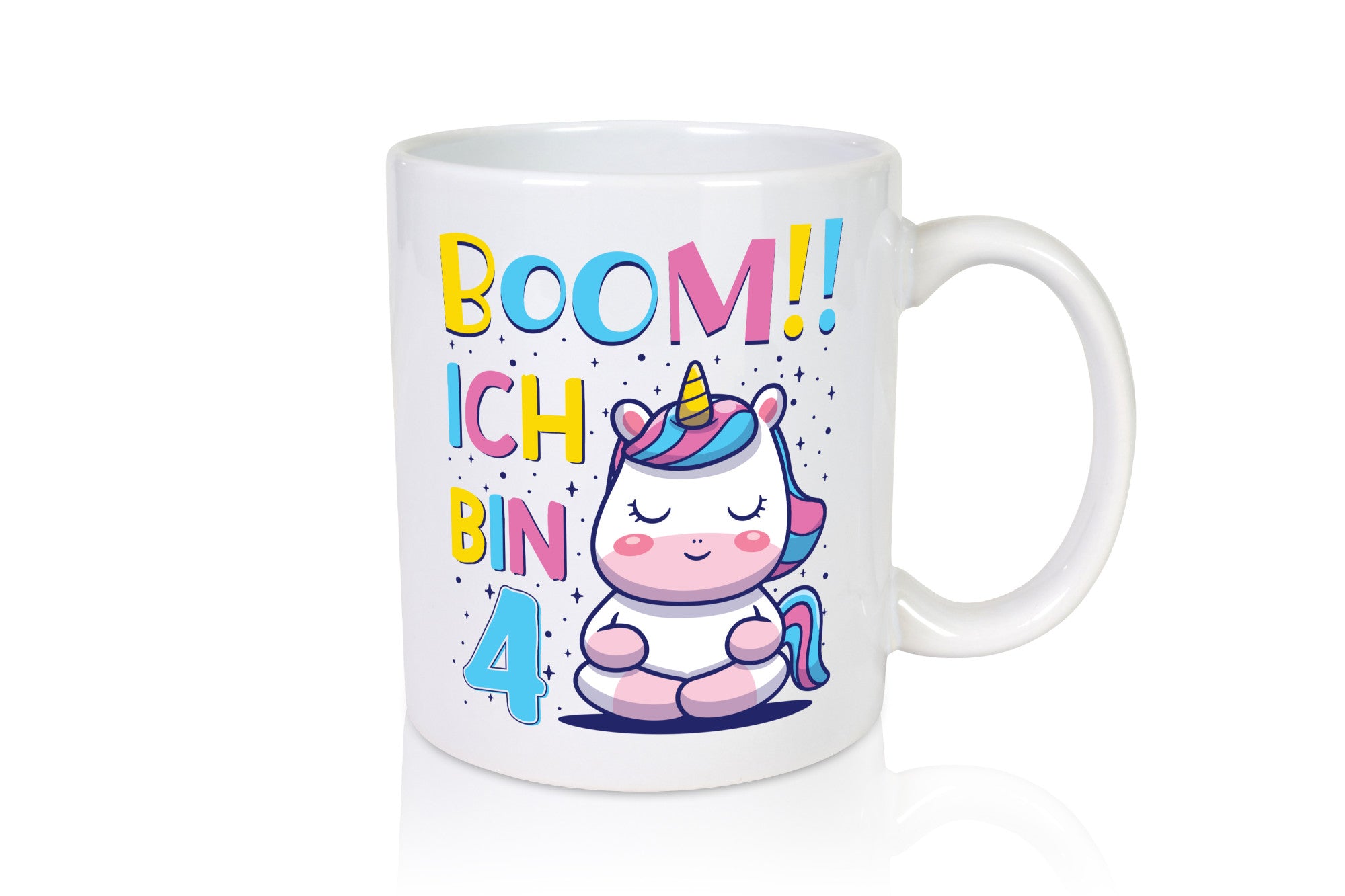 Boom!! Ich bin 4 | Einhorn Sterne Geschenkidee Humor Tasse