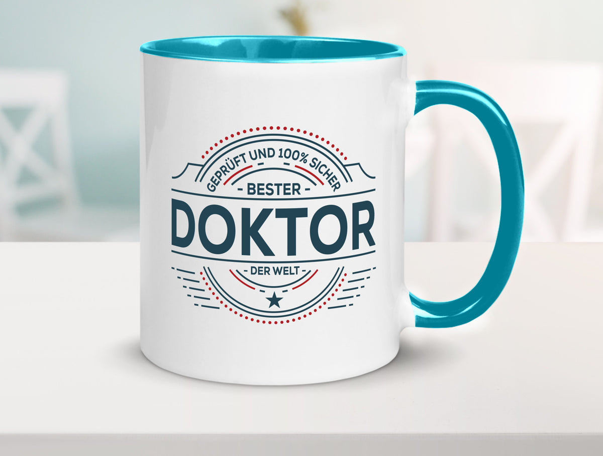 Geprüft und sicher: Doktor | Doktorand Doktortitel lustiger Spruch Geschenk Tasse