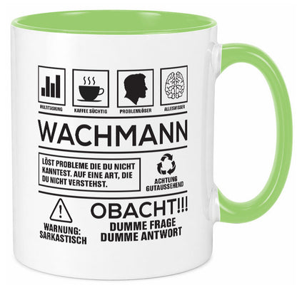 Achtung Probleme Wachmann | Wachpersonal Nachtwächter Geschenkidee Humor Tasse