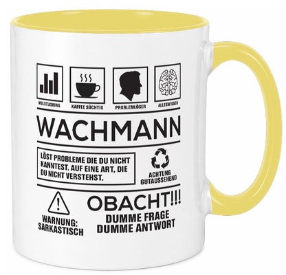 Achtung Probleme Wachmann | Wachpersonal Nachtwächter Geschenkidee Humor Tasse