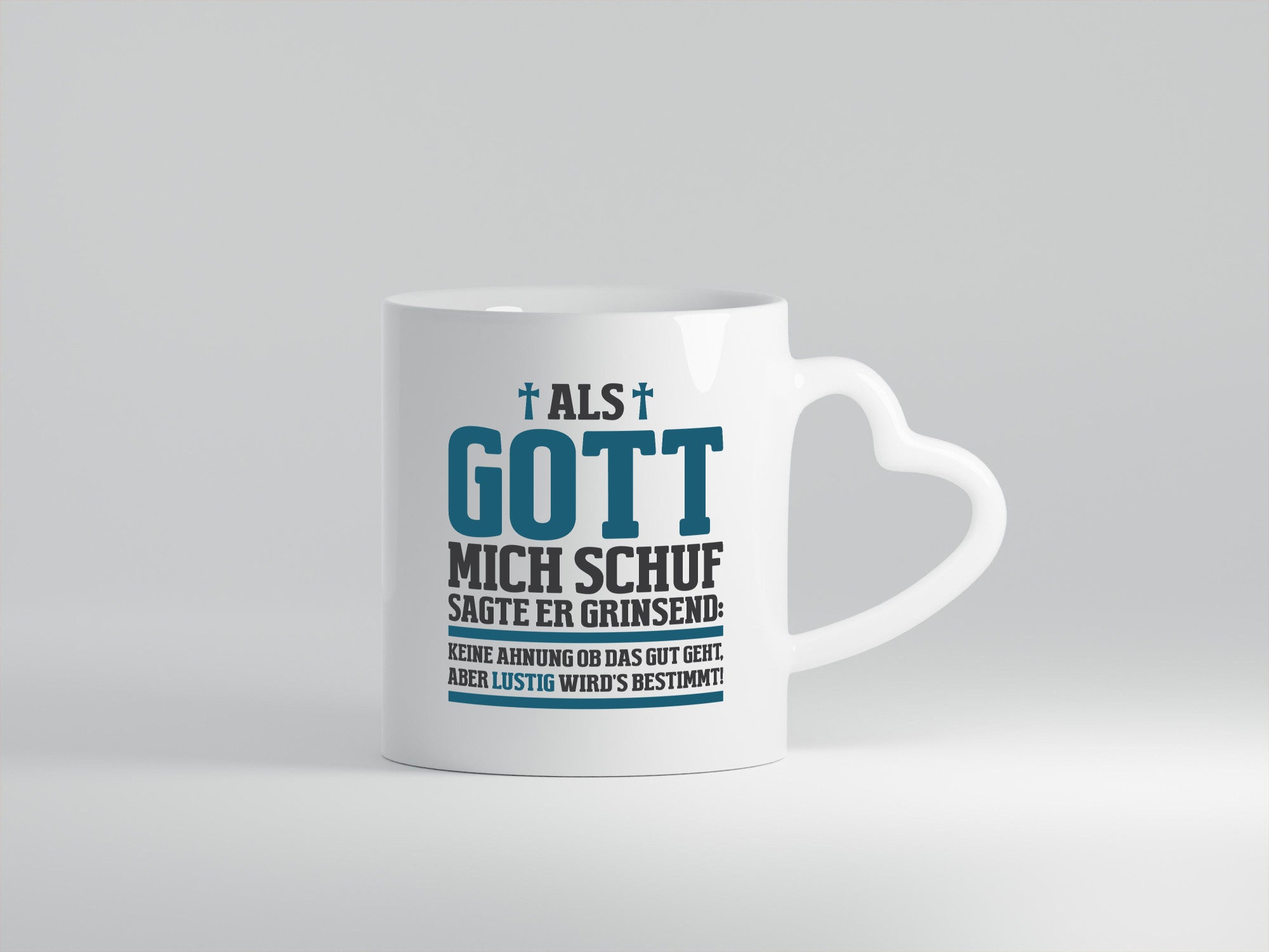 Als Gott mich schuf | Kreuz Religion lustig Humor Geschenkidee Geschenk Tasse