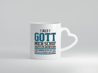 Als Gott mich schuf | Kreuz Religion lustig Humor Geschenkidee Geschenk Tasse