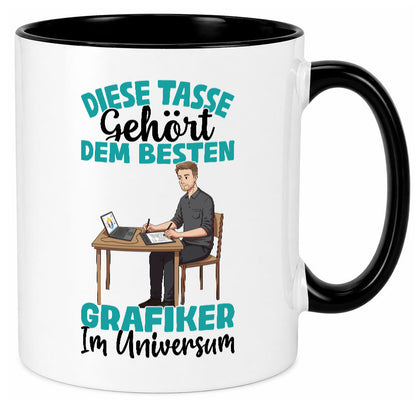Im Universum: Grafiker | Grafik Design lustiger Spruch Geschenk Humor Tasse