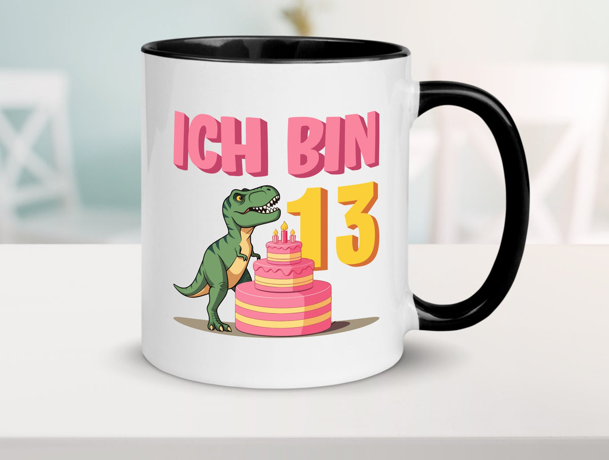 13 Geburtstag | Jahre Dinosaurier mit Kuchen Humor Geschenkidee Tasse