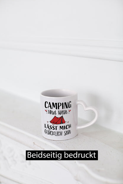 Camping und Wein, Glücklich sein | Zelt Geschenkidee Humor Tasse